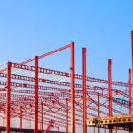 Red,Metal,Castellated,Beam,Outline,Framework,Structure,Of,Large,Industrial