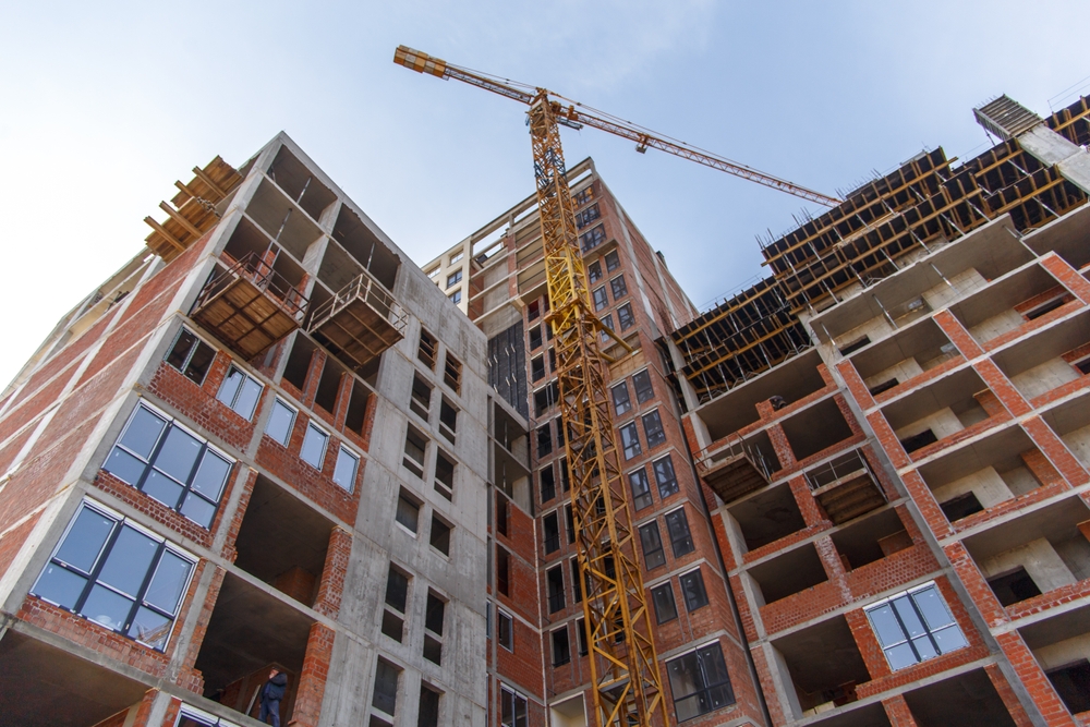 Bottom,View,Of,An,Unfinished,Multi-story,Residential,Building,Under,Construction